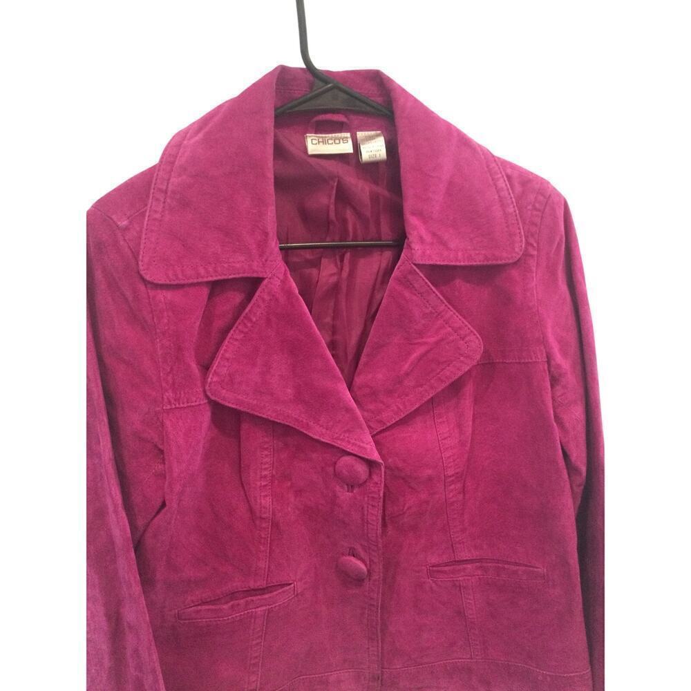 Chico’s Womens Leather Jacket Size 1 Medium Fuchsia Purple Whimsigoth Fairy Y2K - Picture 6 of 11